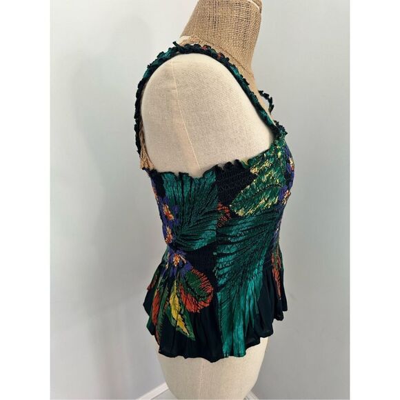 Patrons of leave tropical peplum rouched tank top -sz medium - Picture 4 of 6
